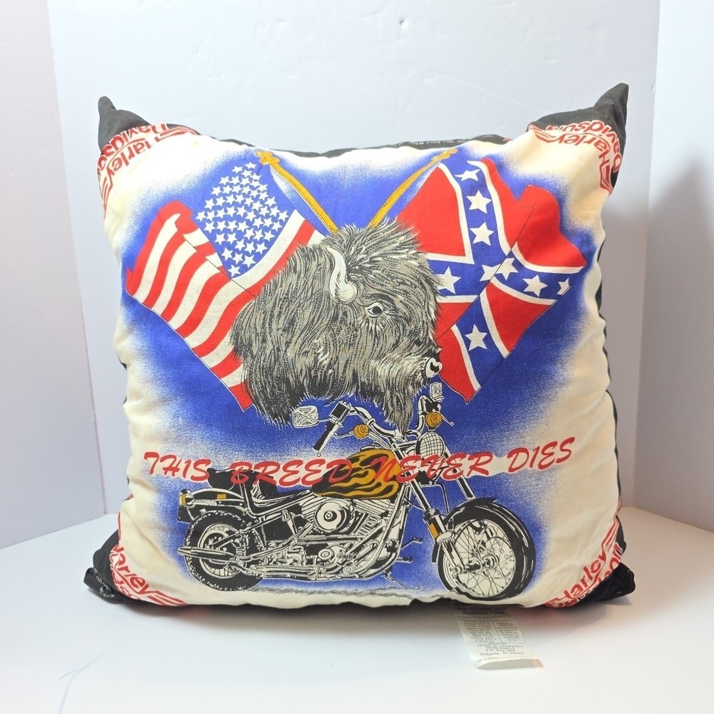 VTG Harley Davidson Pillow This Breed Never Dies Made In The USA 1980s HD